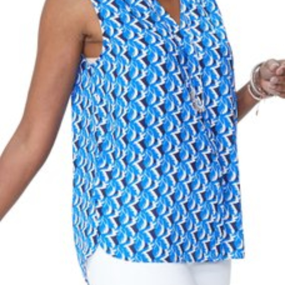 NYDJ pleat back sleeveless split neck blouse.